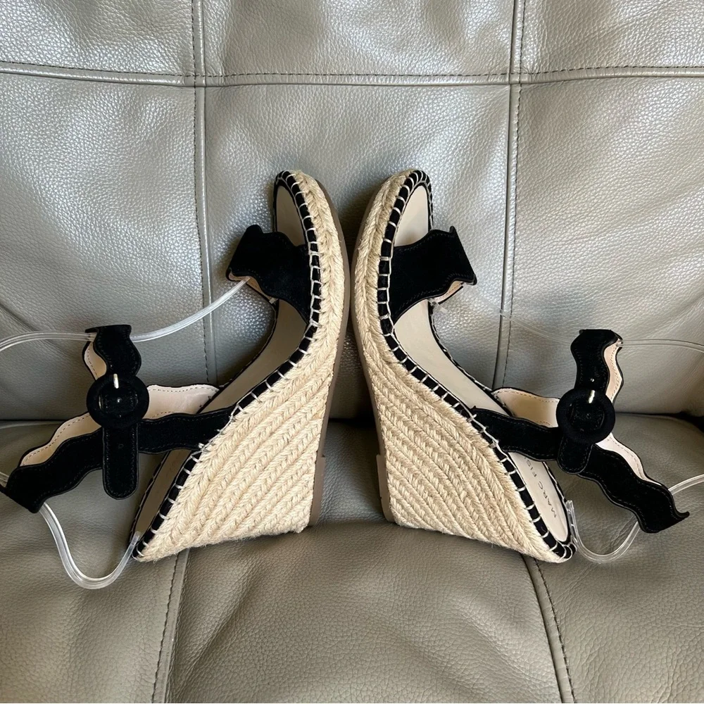 NEW Marc Fisher Kai Black Leather Suede Espadrille Wedge Sandals Sz 9 M Summer_4